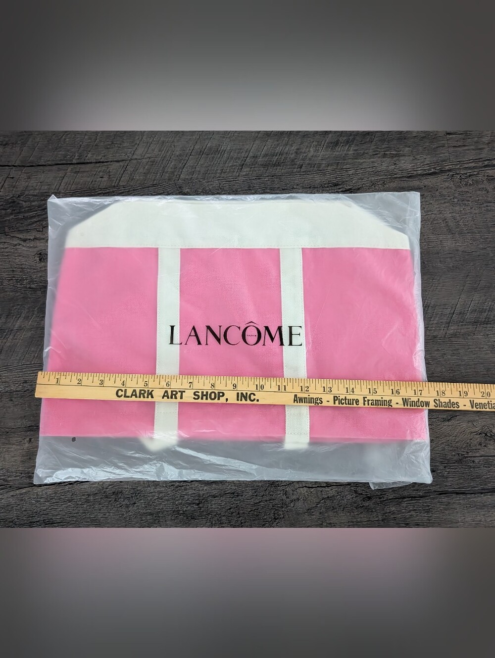 LANCOME LC Lanconic Tote Bag S1 26 Pink/White Canvas 17"x12"x5" New In Package - Picture 3 of 4